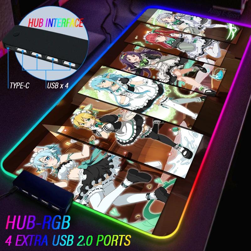  ִϸ̼ SAOASuna 콺 е, RGB Ŀ͸¡,  Asuna4  PC ũ ī,  4 Ʈ USB  , 90x40cm